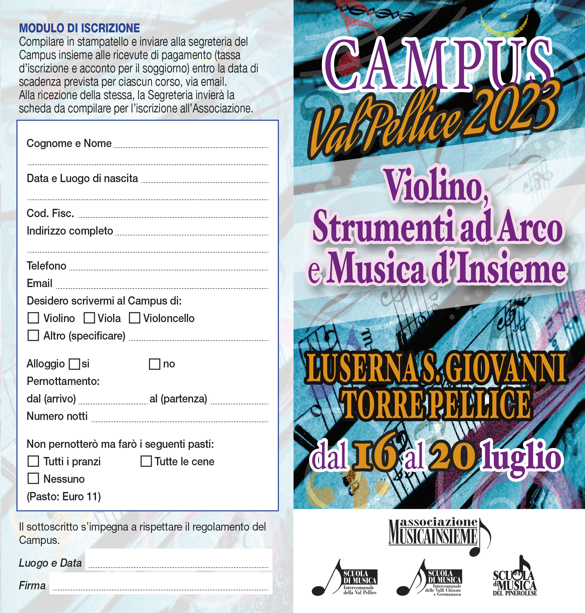 Campus Val Pellice 2023 Violino, Strumenti ad Arco e Musica Insieme.