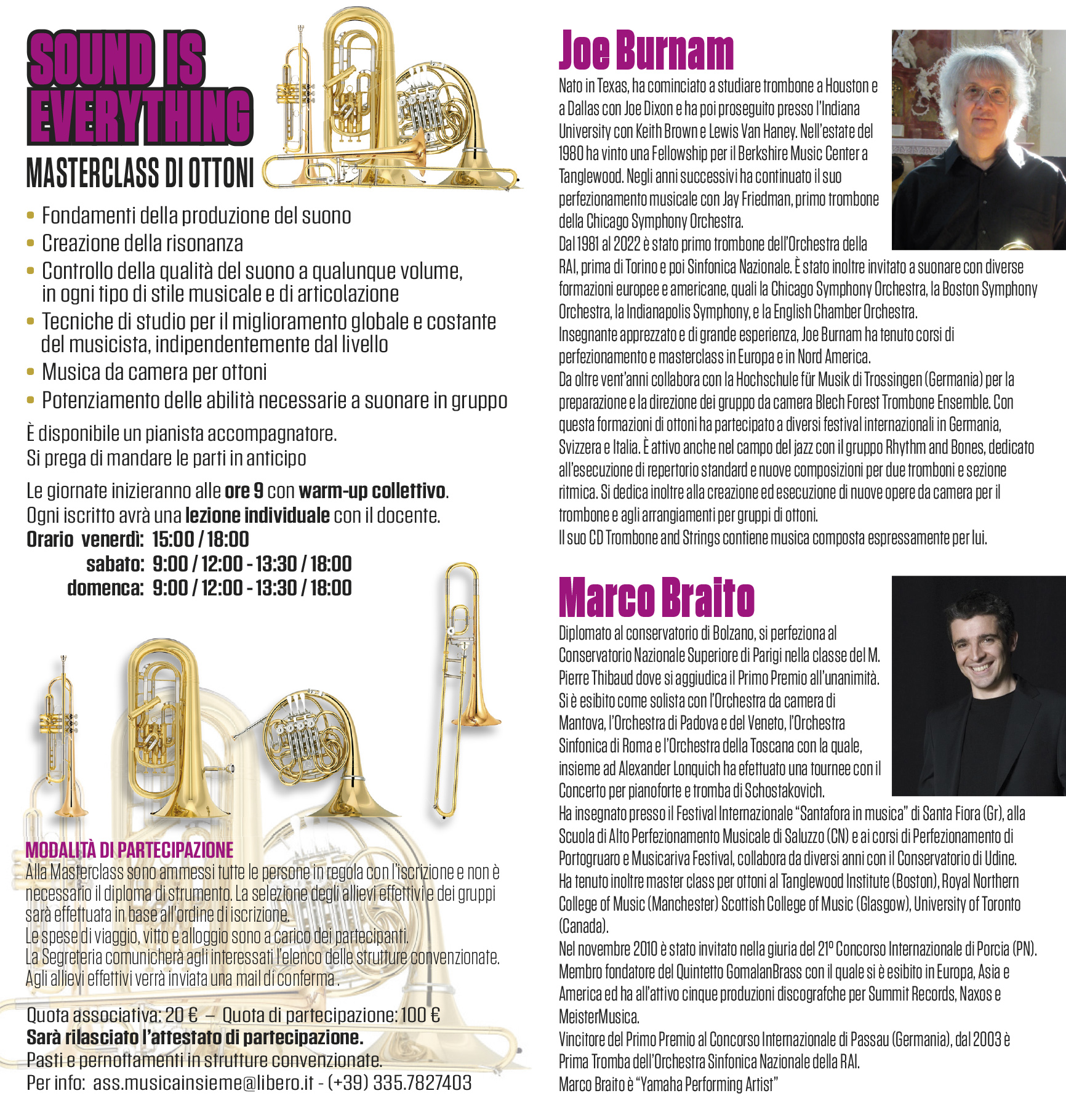Master Class 2023 – Tromba e Trombone e Musica d’Insieme dal 15 al 17 settembre 23